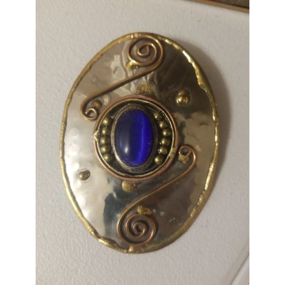 Handmade Brutalist pendant Ony copper brass details